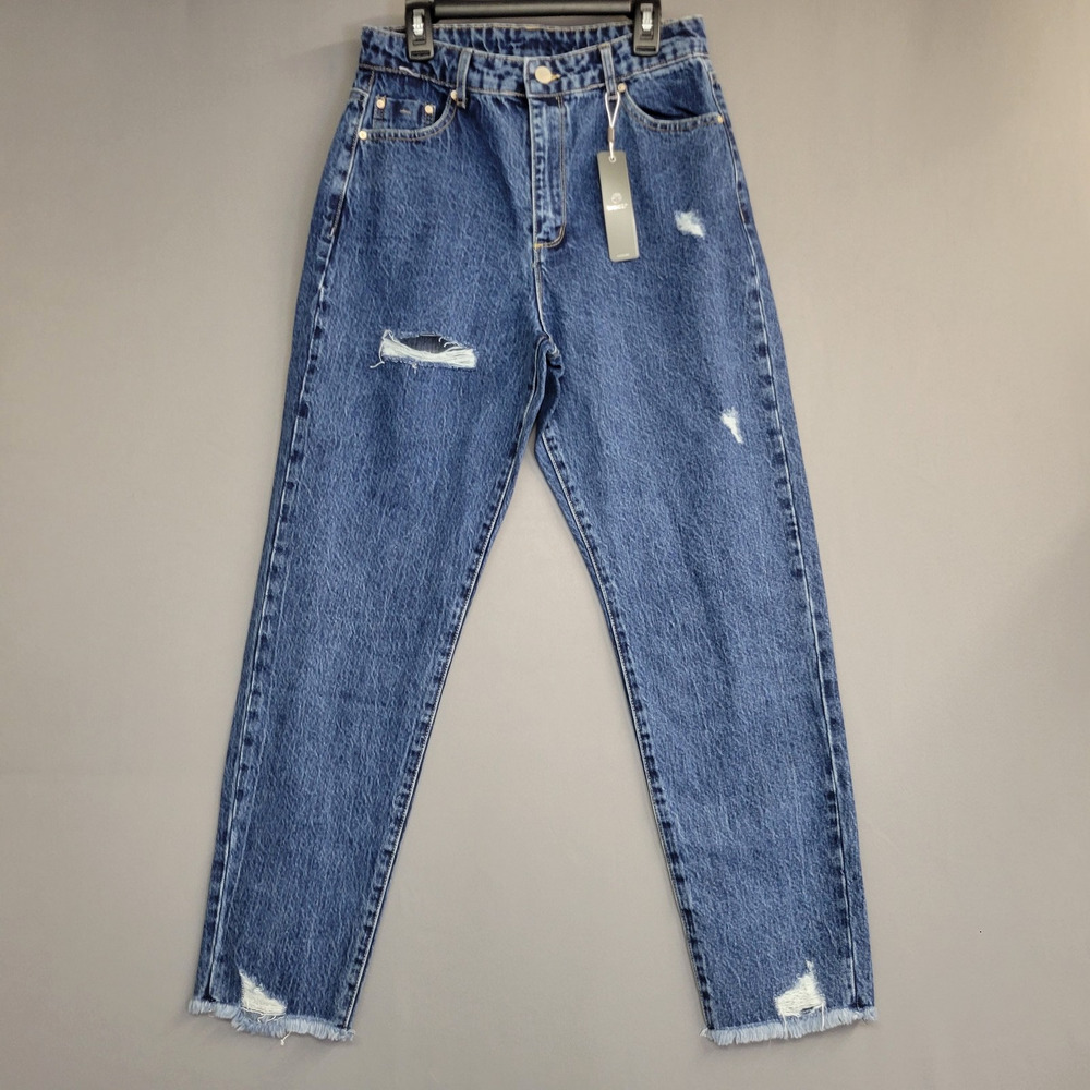 Tractr Jeans Womens 2 Blue High Rise Weekender Distressed Frayed Hem Baggy Pants